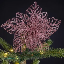 Poinsettia de Noël paillettes sur clip (D23 cm) Rose poudré