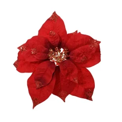 Poinsettia de Noël sur clip (D25 cm) Velours scintillant Bordeaux