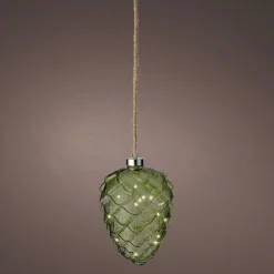 Pomme de pin lumineuse en verre à piles 15 LED (H21 cm) Vintage Thé vert/blanc chaud