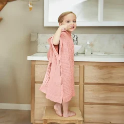 Poncho de bain enfant gaze de coton 2/5 ans Gaïa Rose pêche