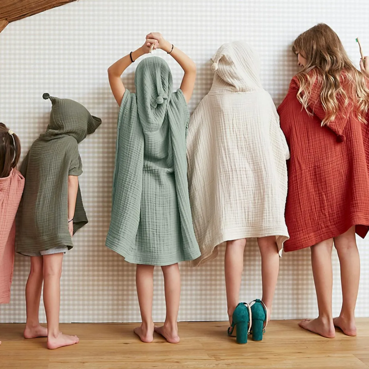 Poncho de bain enfant gaze de coton 2/5 ans Gaïa Camel