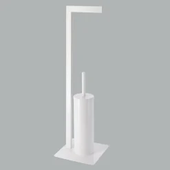Porte papier toilette et brosse WC Métal Blanc