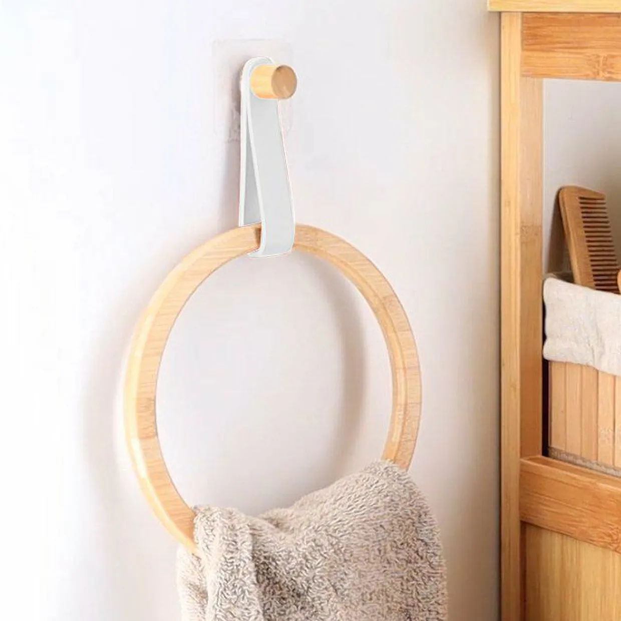 Porte serviette adhésif arrondi (D21 cm) Easy Chic Blanc