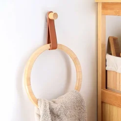 Porte serviette adhésif arrondi (D21 cm) Easy Chic Caramel