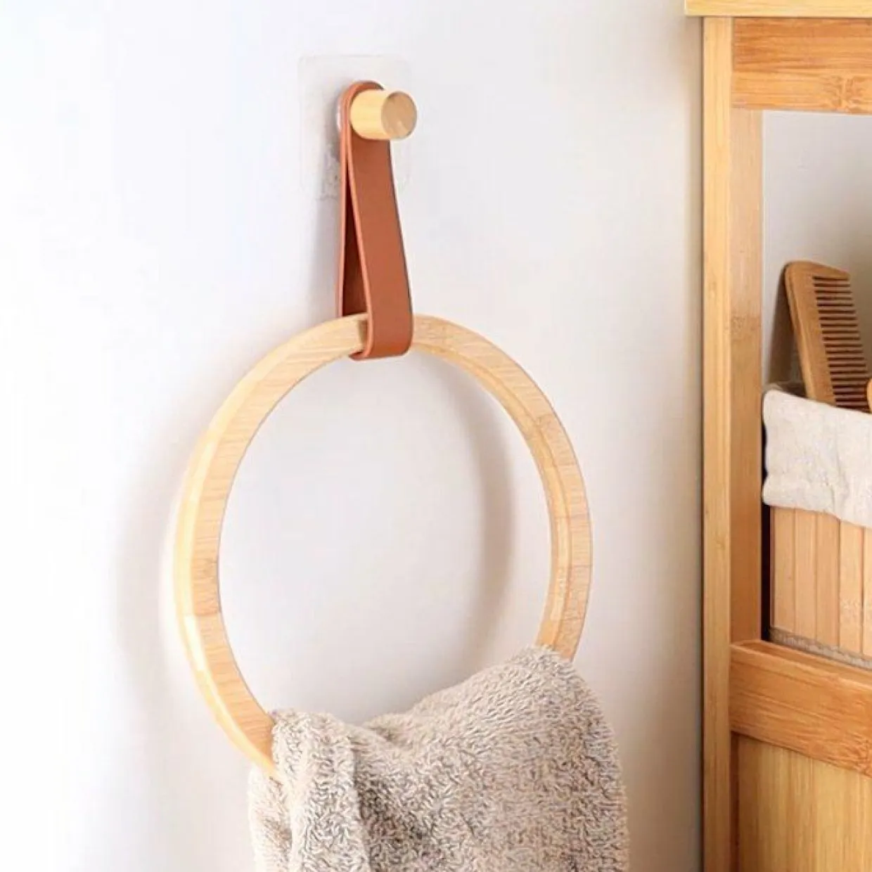 Porte serviette adhésif arrondi (D21 cm) Easy Chic Caramel