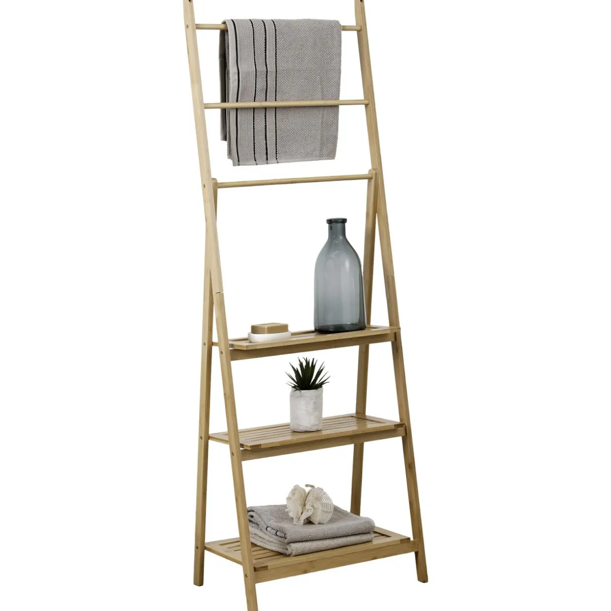 Porte serviette avec tablette de rangement bambou (H152 cm) Hanoï