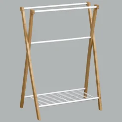 Porte serviette 3 barres + 1 étagère (H86 cm) Bambou Blanc