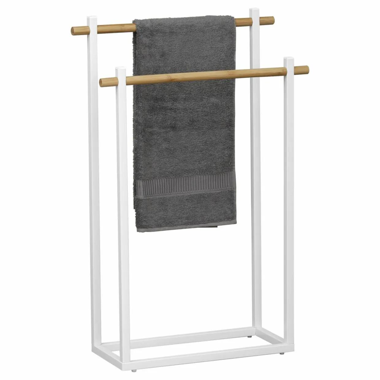 Porte serviette à poser 2 barres (H82 cm) Bambou Blanc