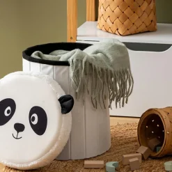 Pouf coffre pliant enfant (H38 cm) Panda Noir