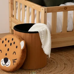 Pouf coffre pliant enfant (H38 cm) Léopard Marron