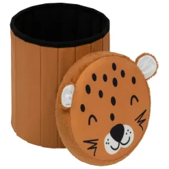 Pouf coffre pliant enfant (H38 cm) Léopard Marron