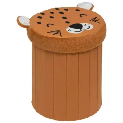 Pouf coffre pliant enfant (H38 cm) Léopard Marron