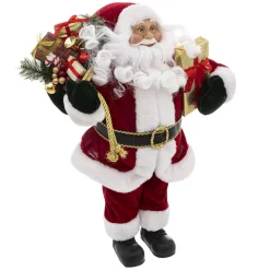 Père Noël déco Traditionnel velours (H45 cm) Félix et cadeaux