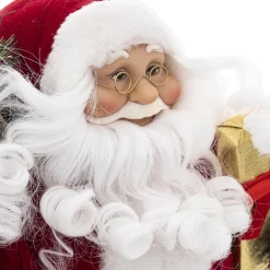 Père Noël déco Traditionnel velours (H45 cm) Félix et cadeaux