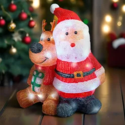 Père Noël et Renne lumineux solaire 80 LED (H40 cm) Les copains Blanc froid