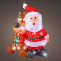 Père Noël et Renne lumineux solaire 80 LED (H40 cm) Les copains Blanc froid