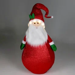 Père Noël lumineux à piles (H120 cm) Pliable Rouge pailleté