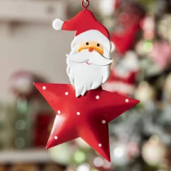 Père Noël à suspendre en métal (H12 cm) Étoile et pois Rouge