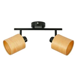 Rampe de spot 2 abat-jours métal et bois (L31 cm) Alaska Noir