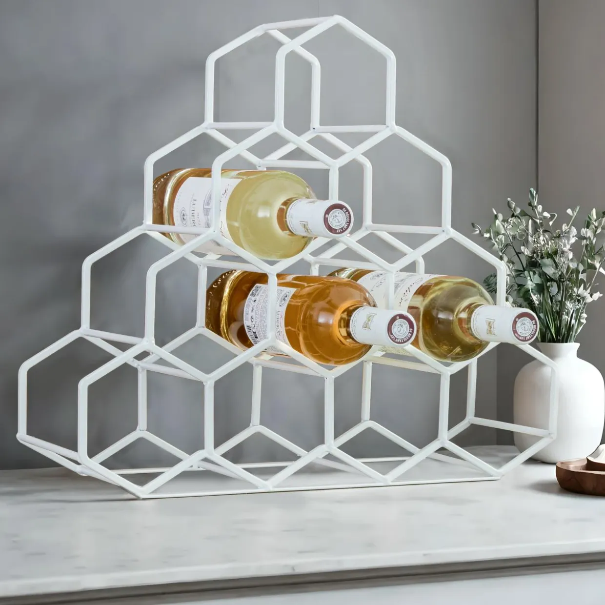 Range-bouteilles métal pyramide (H38 cm) Malo Blanc