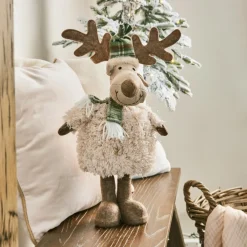 Renne de Noël debout (H42 cm) Monsieur Élégant Beige