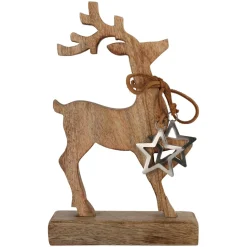 Renne de Noël en bois de manguier (H26 cm) Nature sauvage