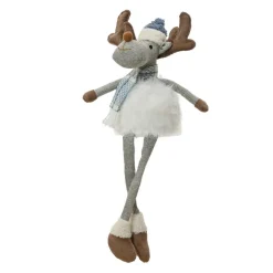 Renne de Noël jambes souples (H51 cm) Stan Gris et fourrure blanche