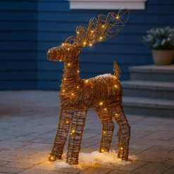 Renne lumineux à piles 50 Micro LED (H55 cm) Rotin Brun/blanc chaud