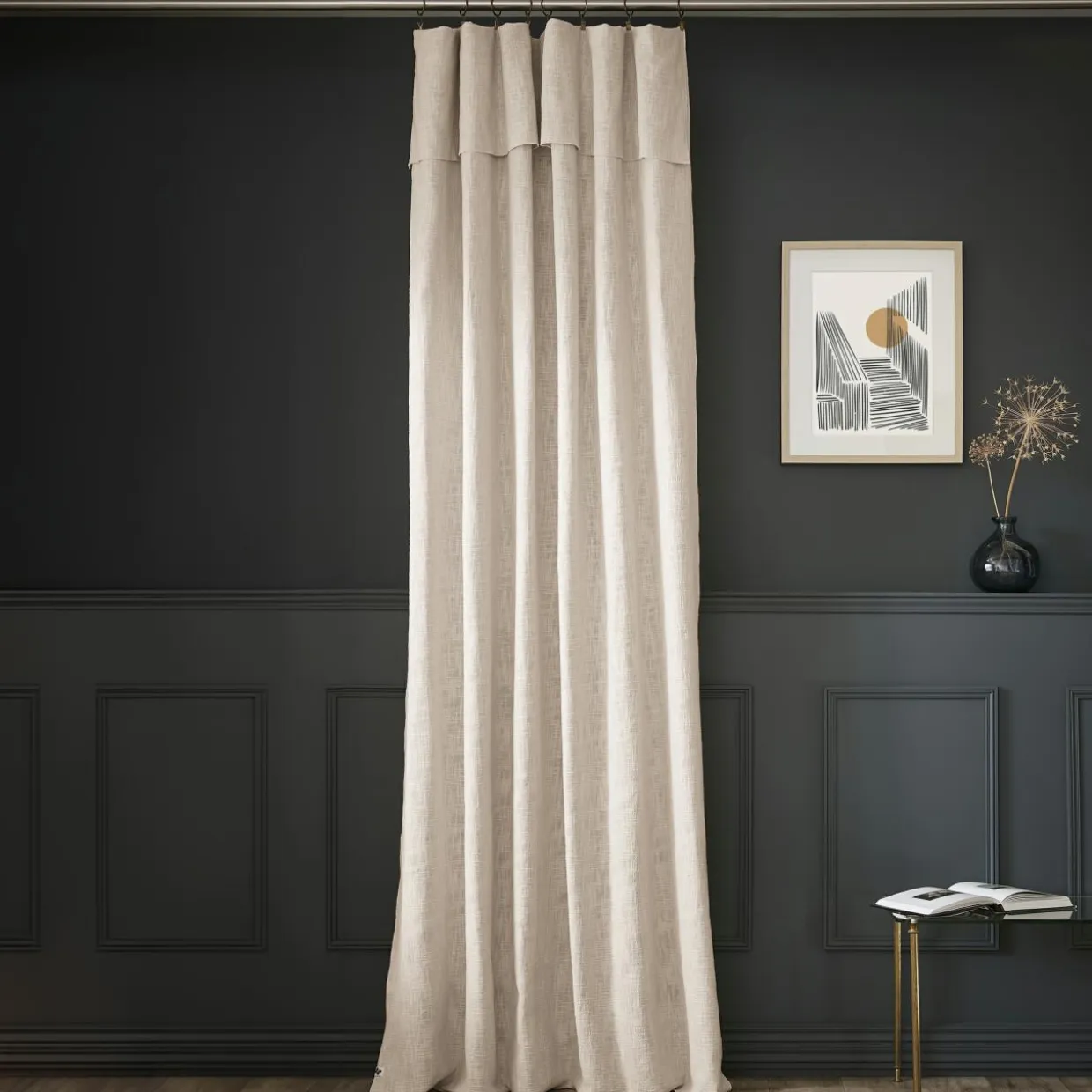 Rideau coton ajustable (140 x max 270 cm) Sixtine Beige
