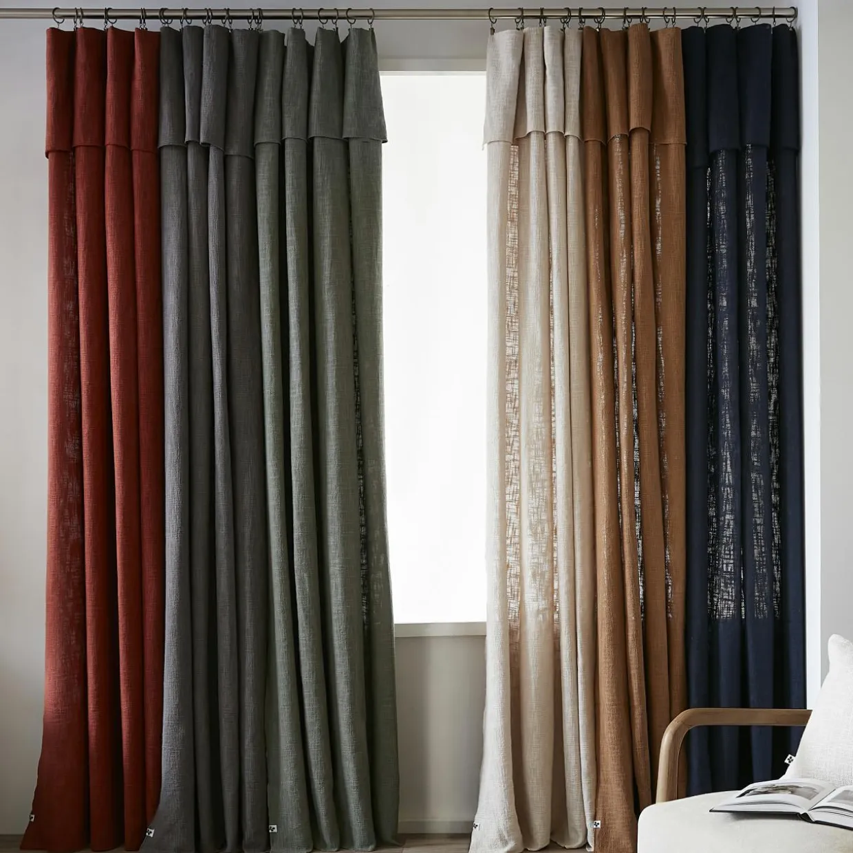 Rideau coton ajustable (140 x max 270 cm) Sixtine Beige