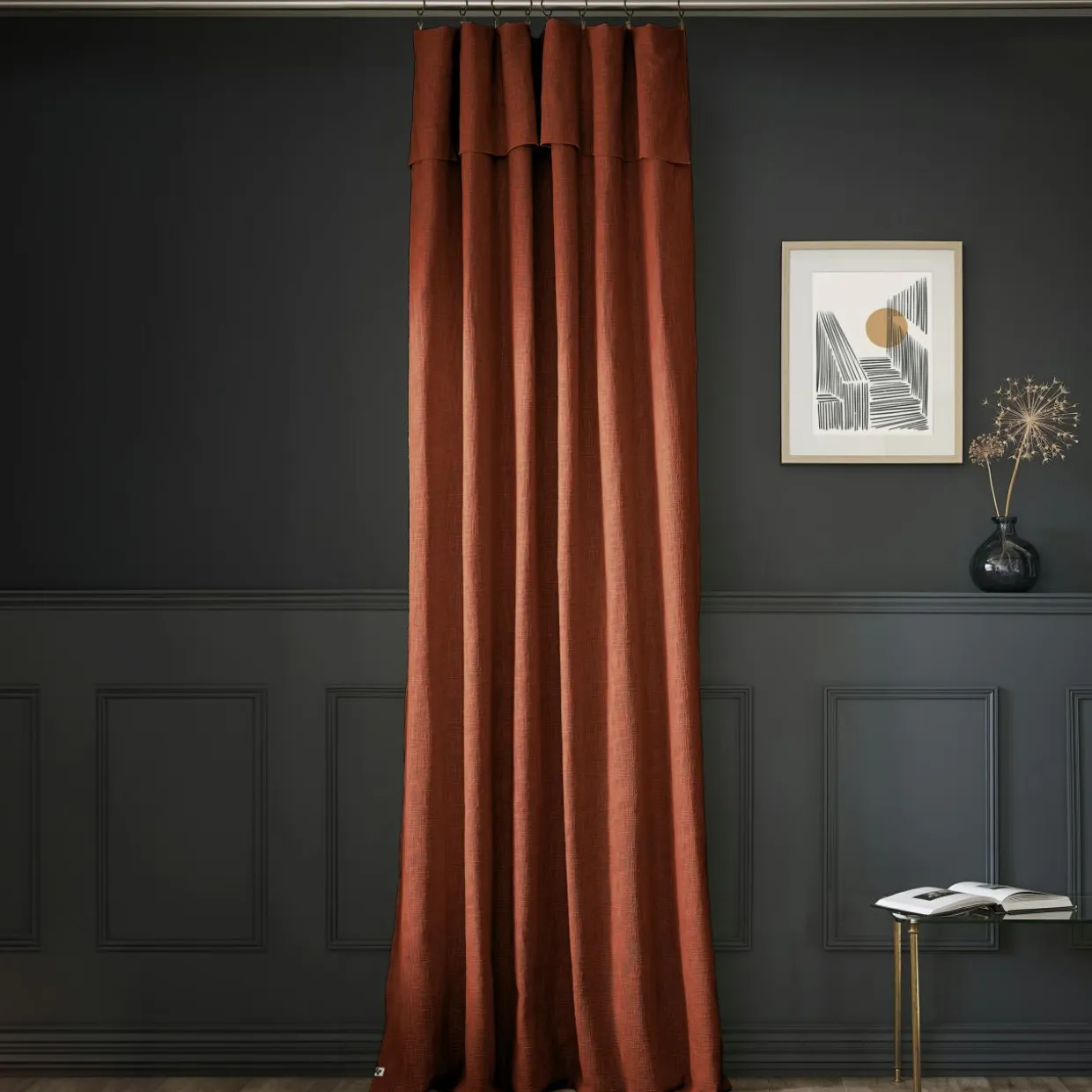 Rideau coton ajustable (140 x max 270 cm) Sixtine Terracotta
