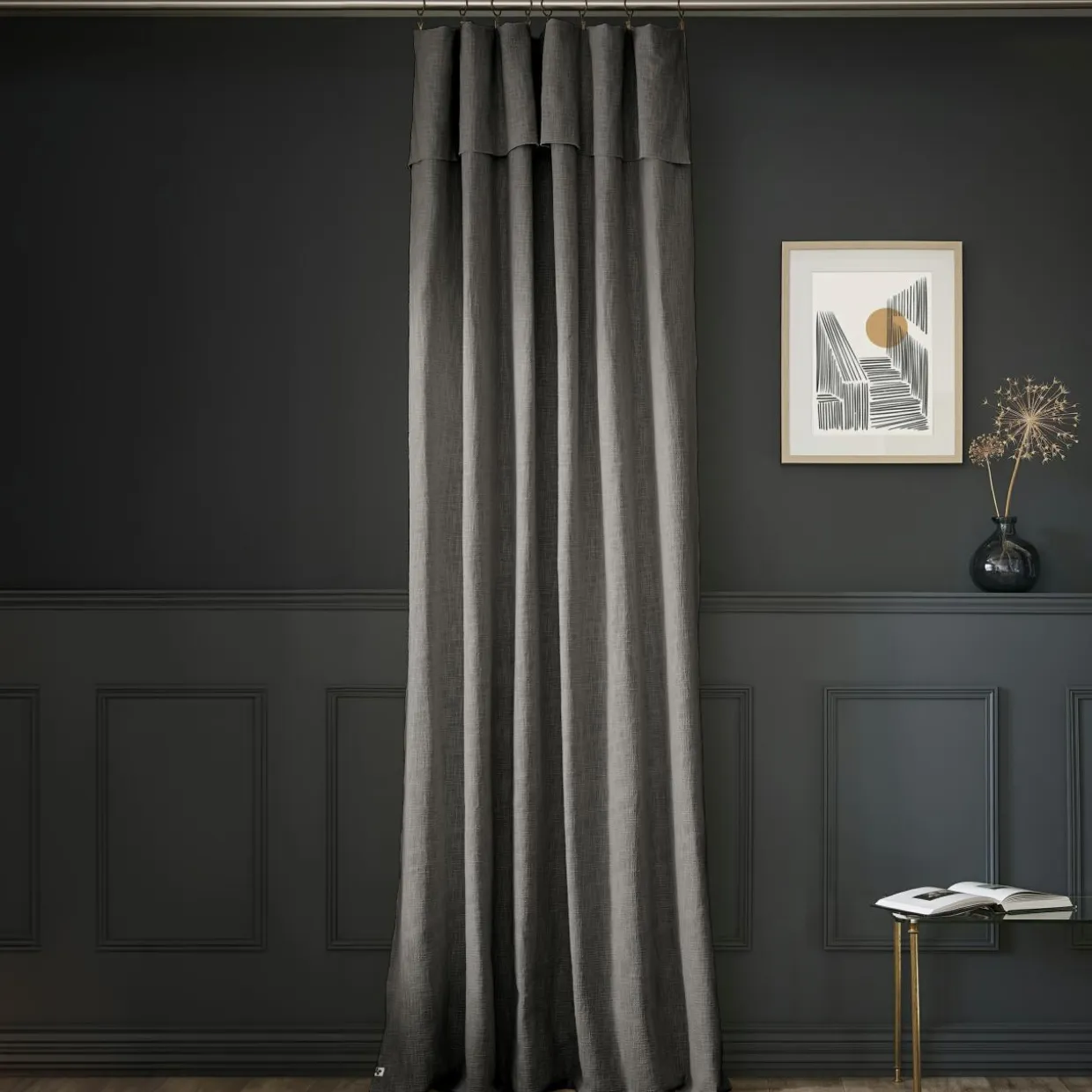 Rideau coton ajustable (140 x max 270 cm) Sixtine Gris ardoise