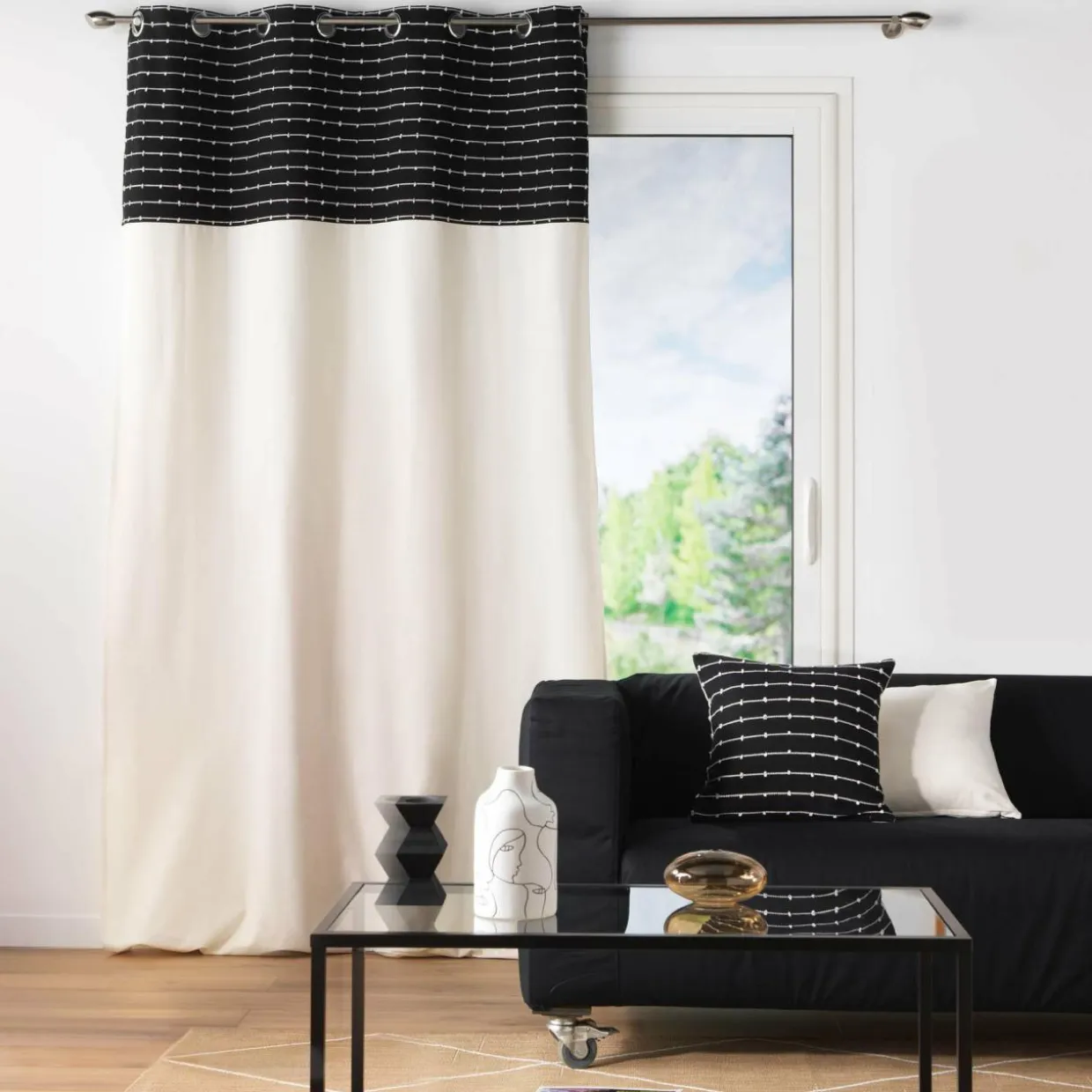 Rideau coton recyclé (140 x 240 cm) Linechic Noir