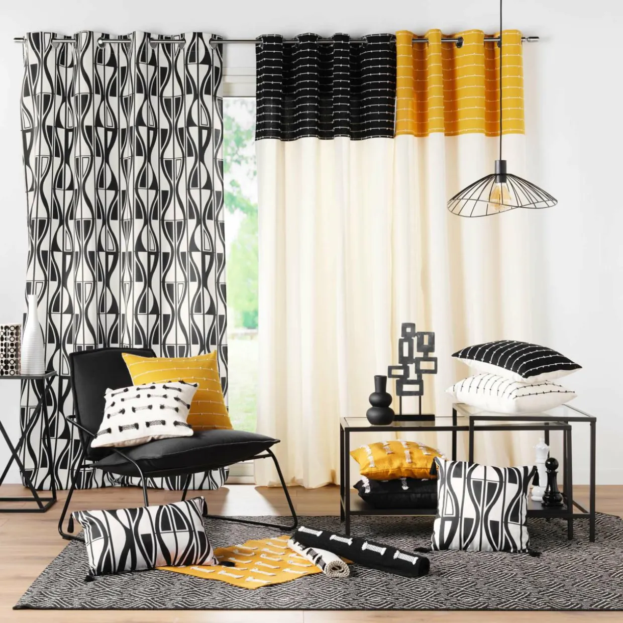Rideau coton recyclé (140 x 240 cm) Linechic Noir