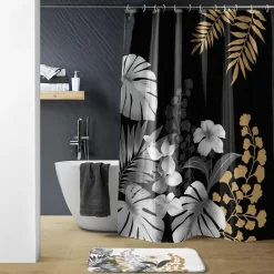 Rideau de douche à anneaux (180 x 200 cm) Kelly Noir