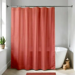 Rideau de douche à anneaux (180 x 200 cm) Uni Terracotta