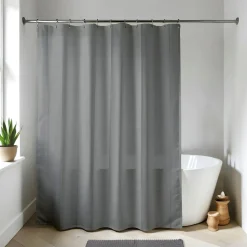 Rideau de douche à anneaux (180 x 200 cm) Uni Gris