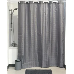 Rideau de douche avec œillets integrés (180 x 200 cm) Carrés Gris