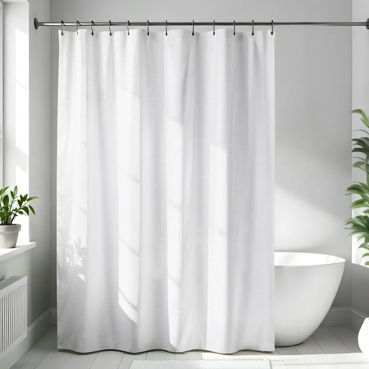 Rideau de douche en microfibre (180 x 200 cm) Gauffré Blanc