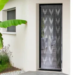 Rideau de porte bambou (90 x 200 cm) Chevron Gris
