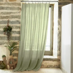 Rideau gaze de coton ajustable (140 x max 300 cm) Gaïa Vert tilleul