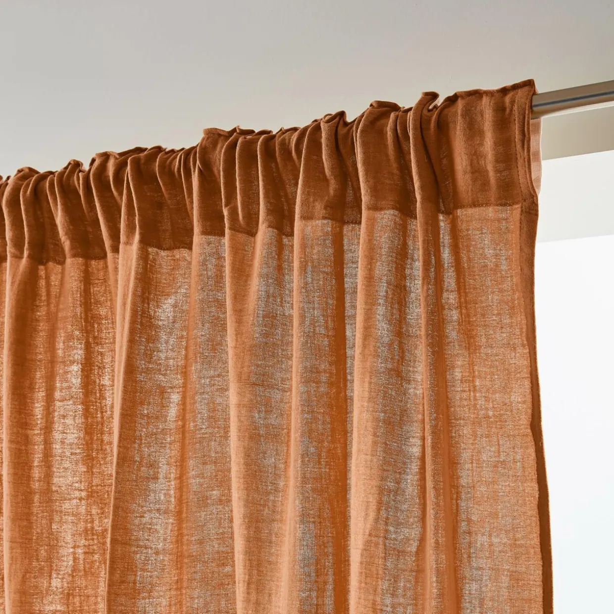 Rideau gaze de coton galon fronceur (140 x 240 cm) Gaïa Abricot