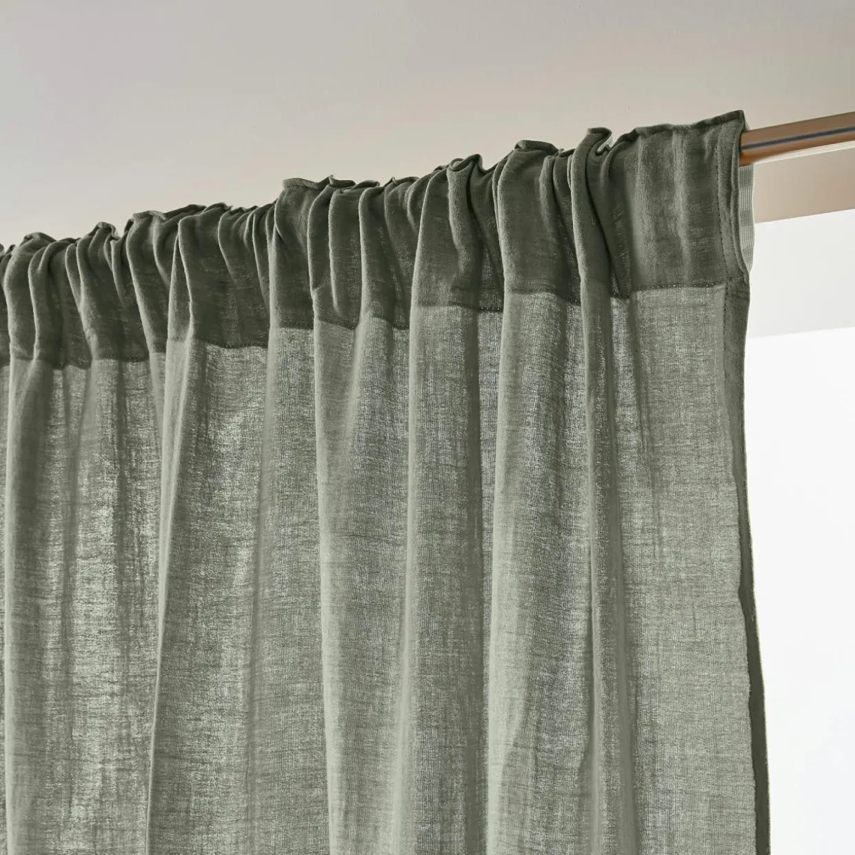 Rideau gaze de coton galon fronceur (180 x 240 cm) Gaïa Vert romarin
