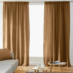 Rideau gaze de coton galon fronceur (180 x 240 cm) Gaïa Camel
