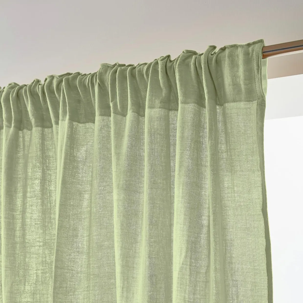Rideau gaze de coton galon fronceur (140 x 240 cm) Gaïa Vert tilleul