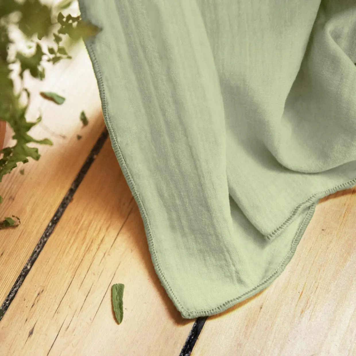 Rideau gaze de coton galon fronceur (140 x 240 cm) Gaïa Vert tilleul