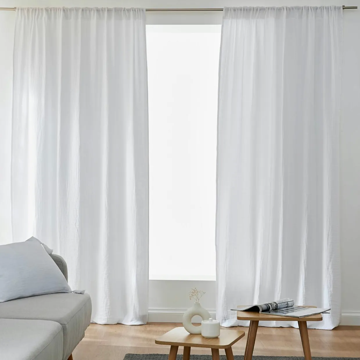 Rideau gaze de coton galon fronceur (180 x 240 cm) Gaïa Gris nuage