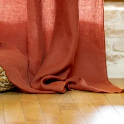 Rideau lin lavé ajustable (140 x max 270 cm) Louise Terracotta