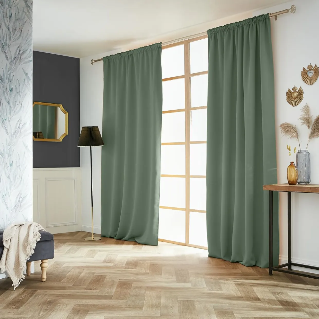 Rideau obscurcissant galon fronceur (140 x 260 cm) Dark Vert romarin