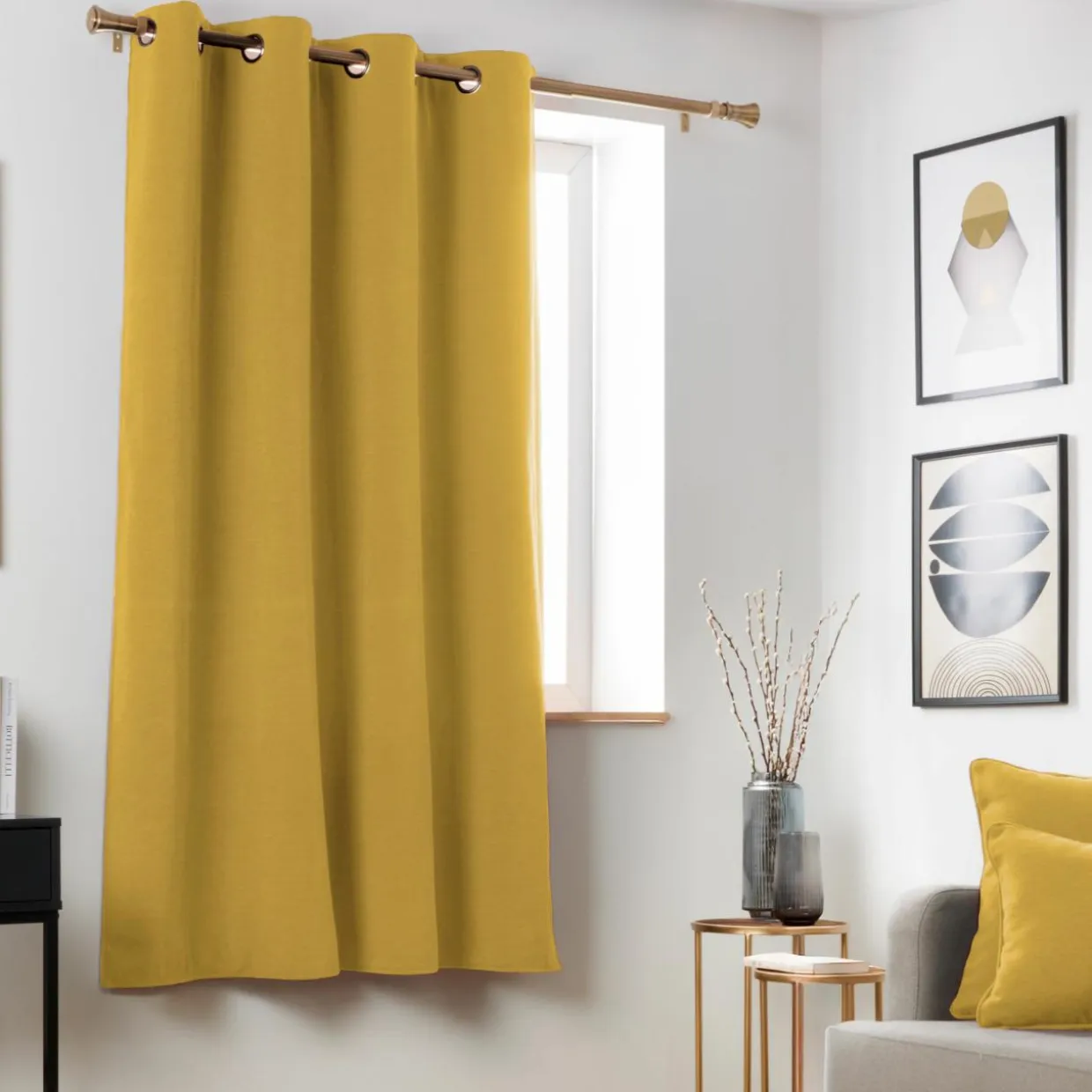 Rideau obscurcissant thermique (140 x 180 cm) Minuit Jaune ocre